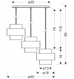 Lampa wisząca Spiega talerz  czarny+mosiężny 3x60W E27 klosz dymiony