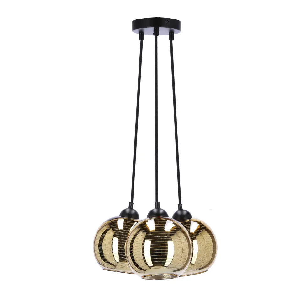 Lampa wisząca Trio czarny 3x60W E27 klosz złoty