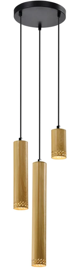 Lampa wisząca Tubo czarny talerz 3x25W  GU10 klosz mix drewniany
