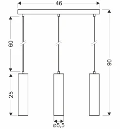 Lampa wisząca Tubo czarny 3x25W GU10  klosz 25cm czarny