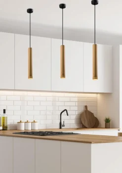 Lampa wisząca Tubo czarny 1x25W GU10  klosz 40cm drewniany