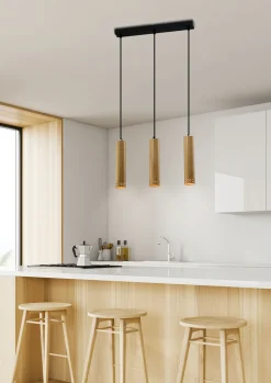 Lampa wisząca Tubo czarny 3x25W GU10  klosz 25cm drewniany