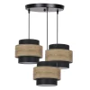 Lampa wisząca Twin czarny talerz 3x40W  E27 abażur czarny+drewniany
