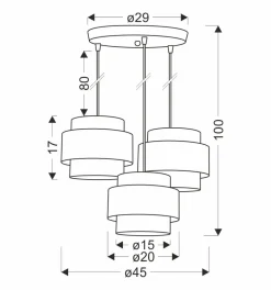 Lampa wisząca Twin czarny talerz 3x40W  E27 abażur czarny+drewniany