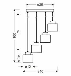 Lampa wisząca Wama czarny 4x40W E27  klosz czarny+srebrny