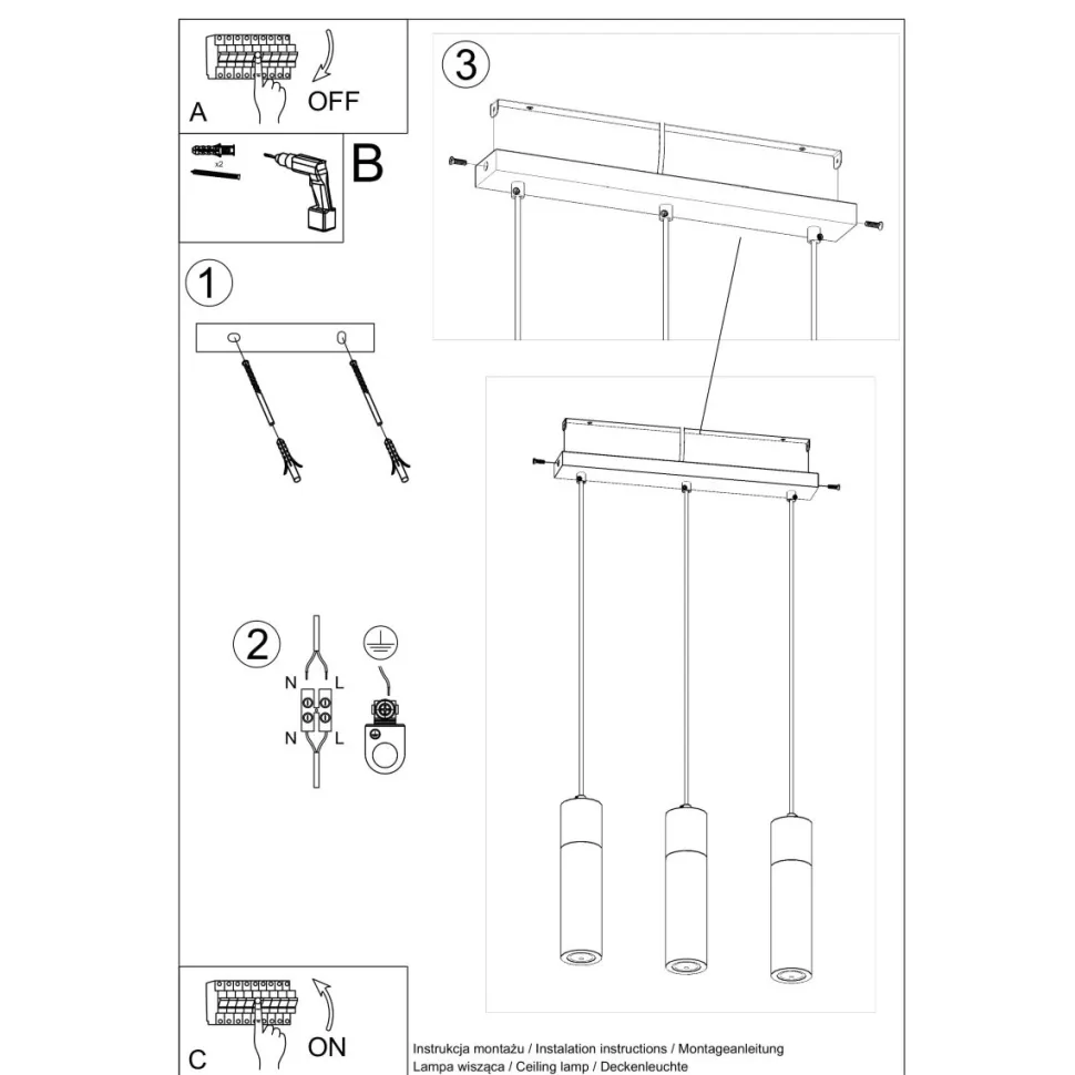 Lampa wisząca ZANE 3 szara