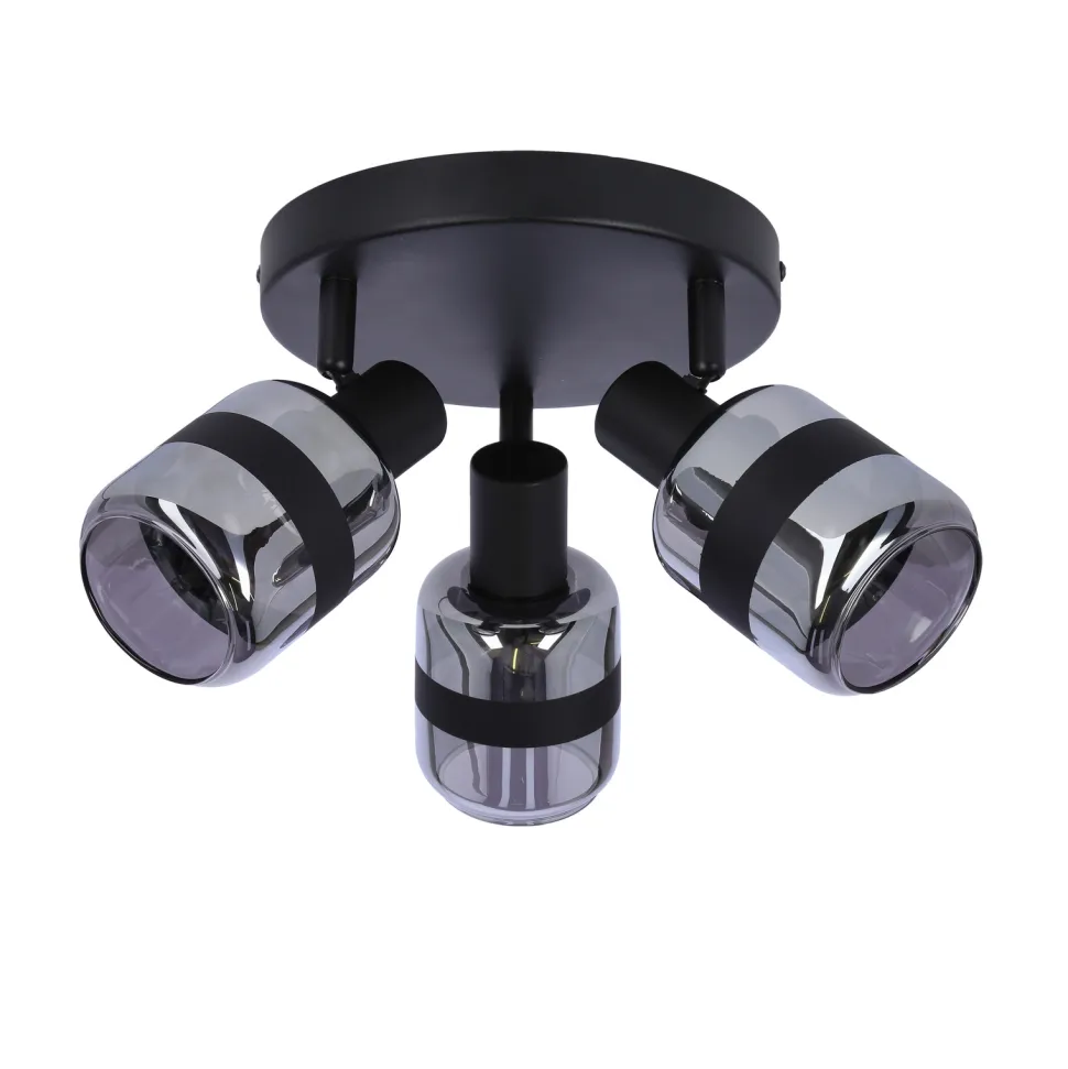 Lampa Yuki lampa plafon czarny matowy 3x15W E14 klosz dymiony