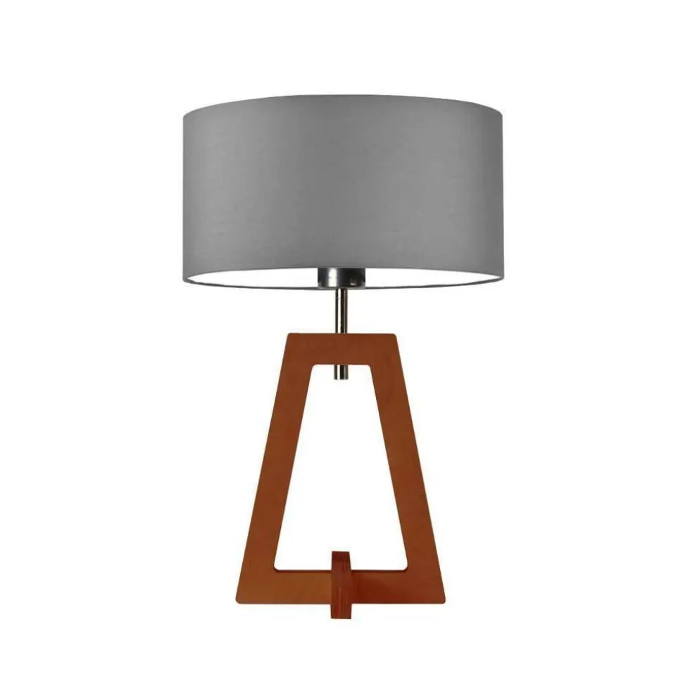 Lampka CLIO abażur szary stalowy stelaż mahoniowy