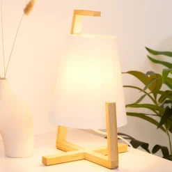 Lampka Gong biała/bambus