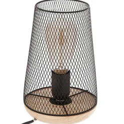Lampka z siatki Zely czarny metal/drewno