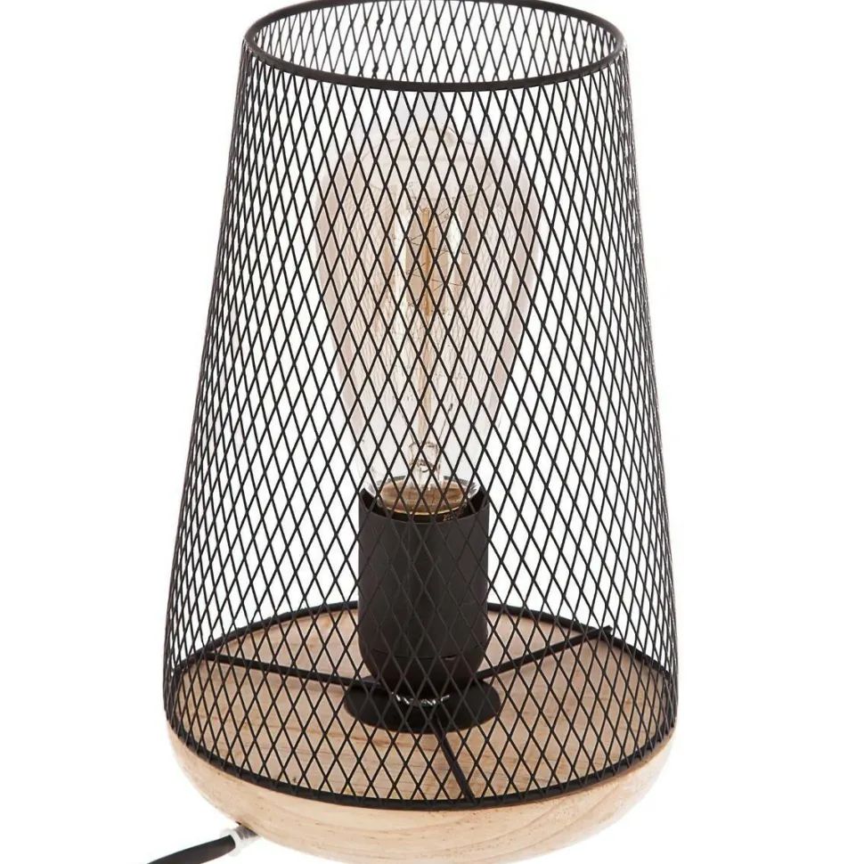 Lampka z siatki Zely czarny metal/drewno