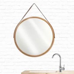 Lustro bambusowe okrągłe na pasku