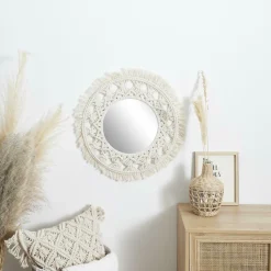 Lustro Macrama 55cm beżowe