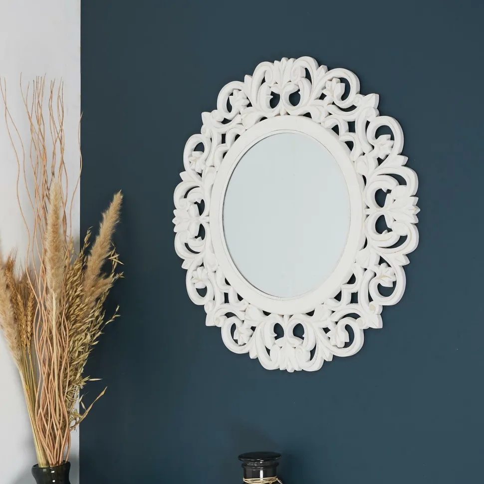 Lustro Sculpted białe ludwikowskie