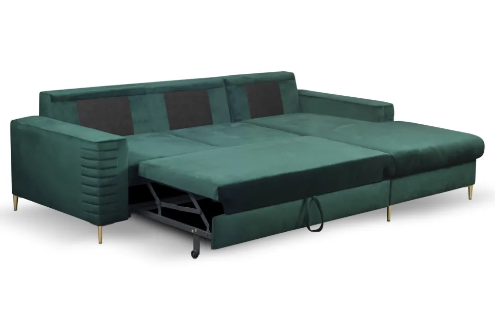 Narożnik Hald z funkcją spania prawy butelkowa zieleń Velluto 27