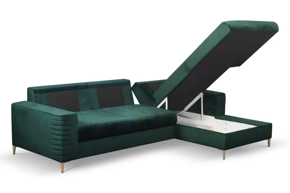 Narożnik Hald z funkcją spania prawy butelkowa zieleń Velluto 27