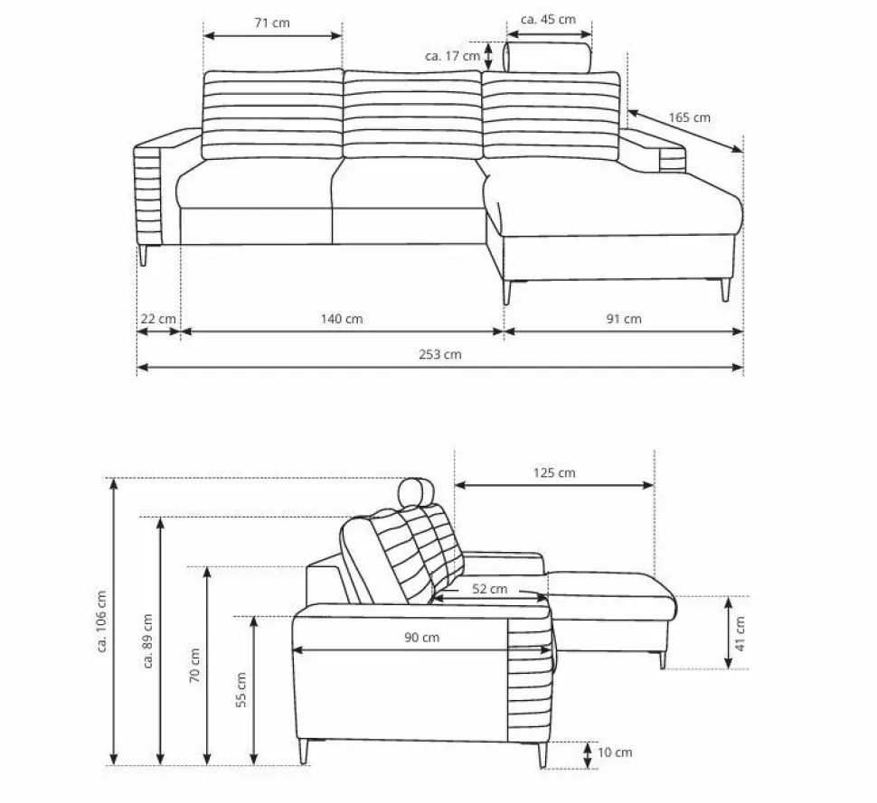 Narożnik Hald z funkcją spania prawy szary Velluto 16