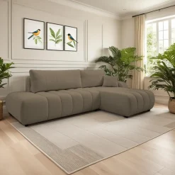 Narożnik Hobro z funkcją spania prawy szaro-brązowy Lambi 3