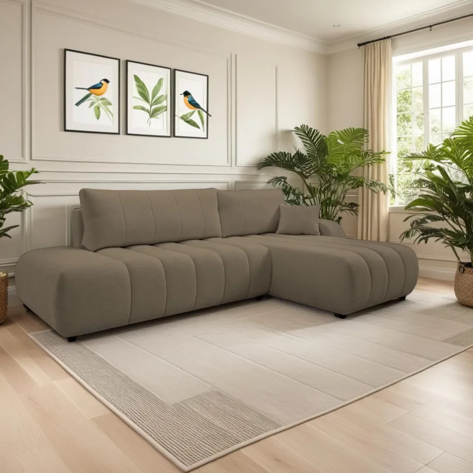 Narożnik Hobro z funkcją spania prawy szaro-brązowy Lambi 3