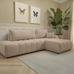 Narożnik Hobro z funkcją spania prawy beżowy Lambi 5