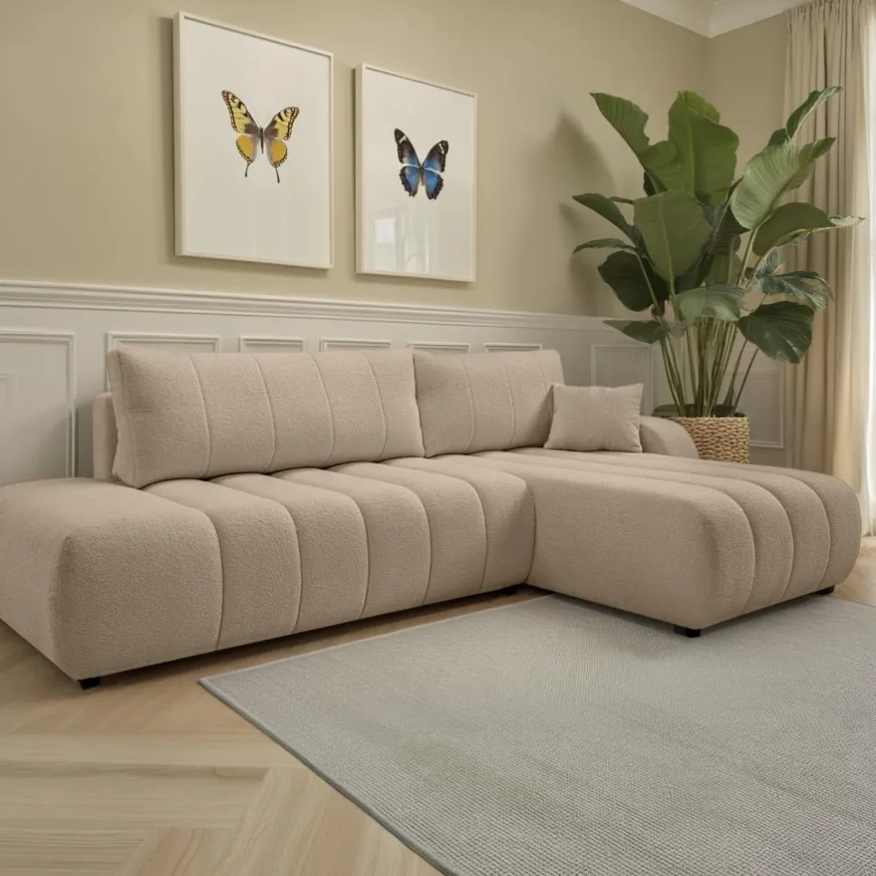 Narożnik Hobro z funkcją spania prawy beżowy Lambi 5