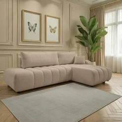 Narożnik Hobro z funkcją spania prawy beżowy Lambi 5