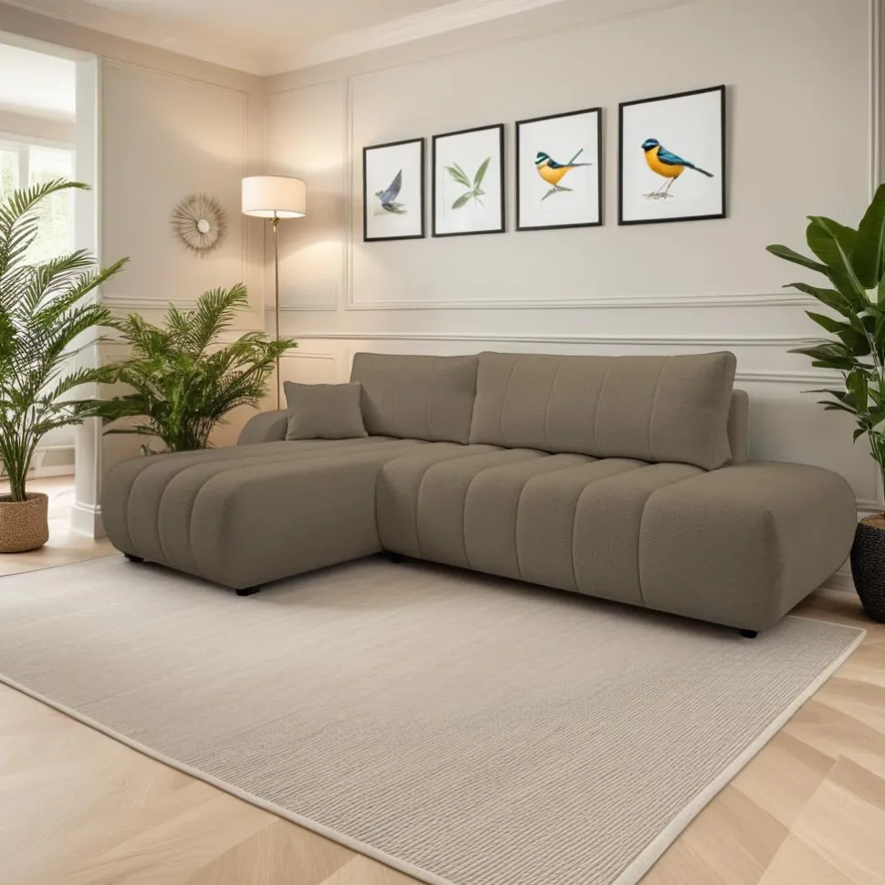 Narożnik Hobro z funkcją spania lewy szaro-brązowy Lambi 3