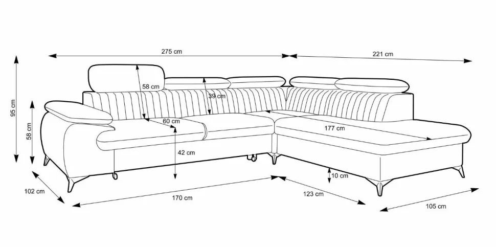 Narożnik Lund L prawy granatowy Monolith 77