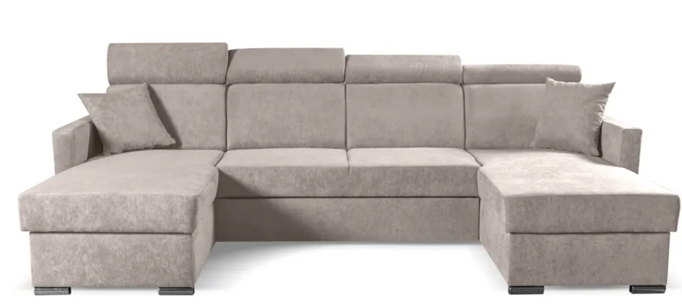 Narożnik Mils U z funkcją spania beżowy tkanina Soro 23