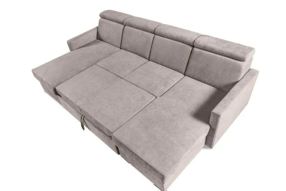 Narożnik Mils U z funkcją spania beżowy tkanina Soro 23