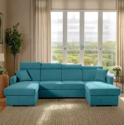 Narożnik Mils U z funkcją spania morski   tkanina Soro 86