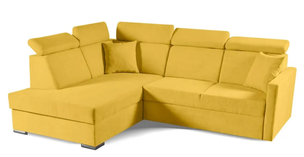 Narożnik Mils XL lewostronny z funkcją spania musztardowy tkanina Soro 40