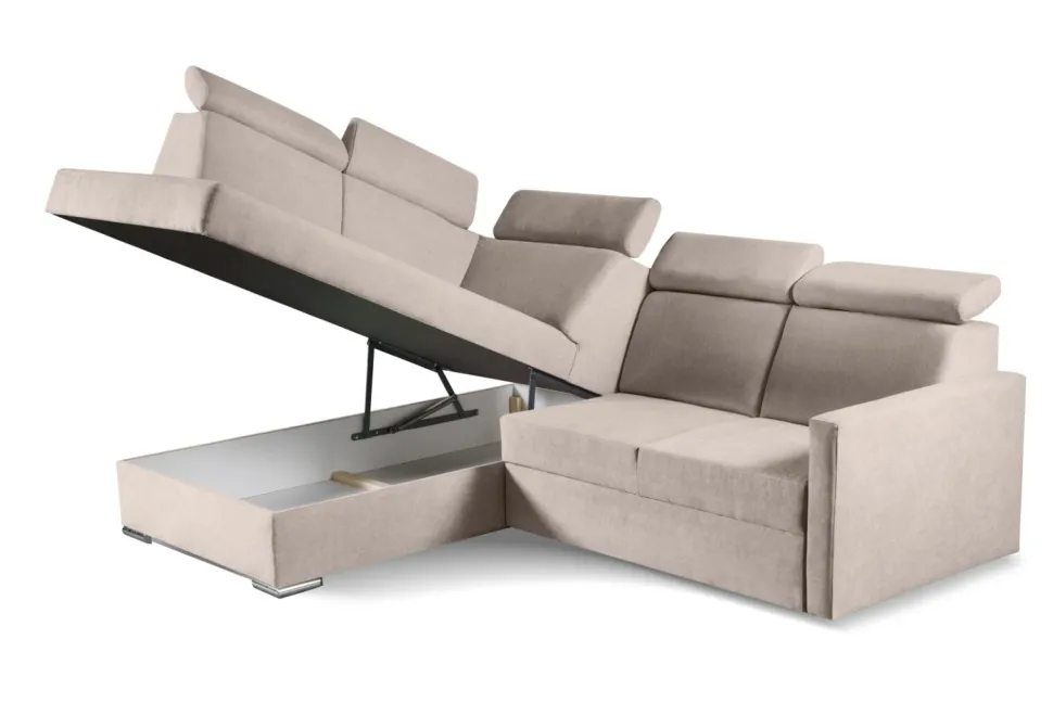 Narożnik Mils XL lewostronny z funkcją spania beżowy tkanina Soro 23