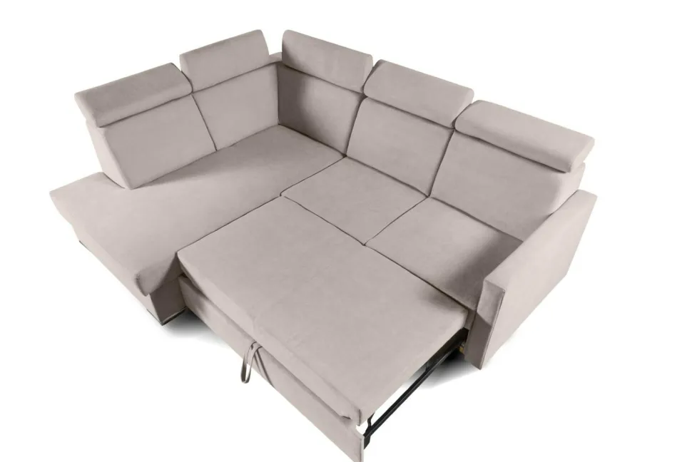 Narożnik Mils XL lewostronny z funkcją spania beżowy tkanina Soro 23