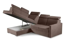 Narożnik Mils XL lewostronny z funkcją spania brązowy tkanina Soro 28
