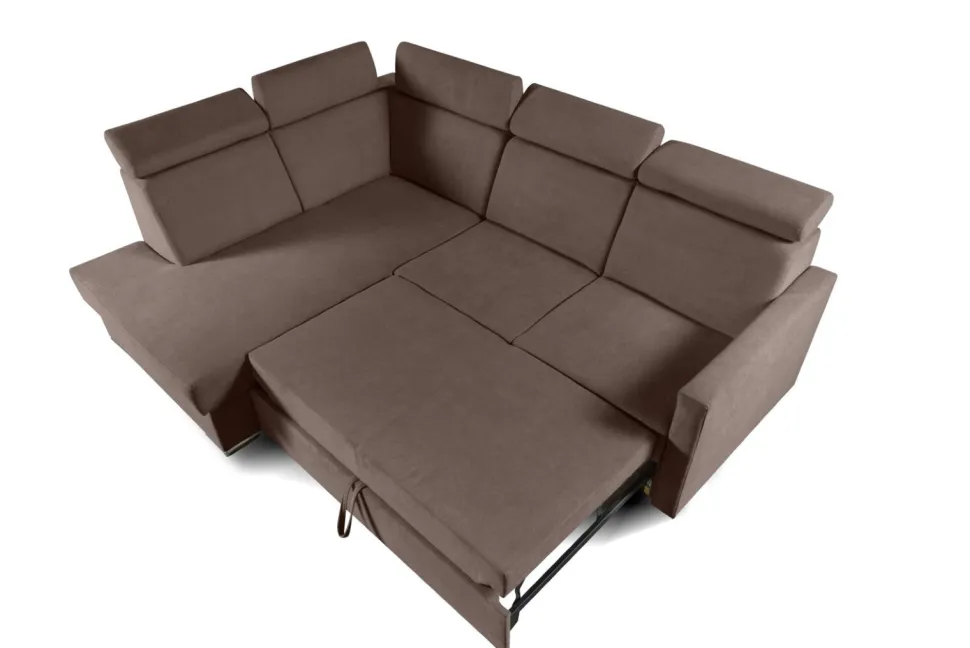Narożnik Mils XL lewostronny z funkcją spania brązowy tkanina Soro 28