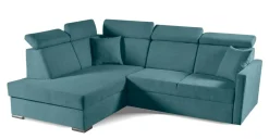 Narożnik Mils XL lewostronny z funkcją    spania morski tkanina Soro 86