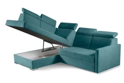 Narożnik Mils XL lewostronny z funkcją spania morski tkanina Soro 86