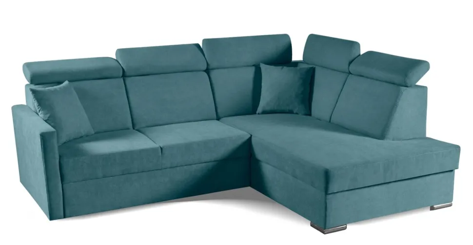 Narożnik Mils XL prawostronny z funkcją spania morski tkanina Soro 86