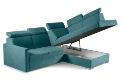 Narożnik Mils XL prawostronny z funkcją spania morski tkanina Soro 86