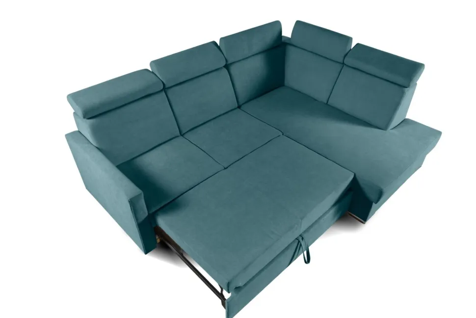 Narożnik Mils XL prawostronny z funkcją spania morski tkanina Soro 86