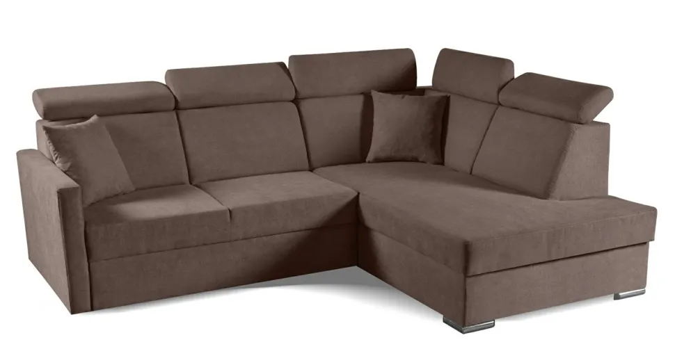 Narożnik Mils XL prawostronny z funkcją spania brązowy tkanina Soro 28