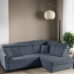 Narożnik Mils XL prawostronny z funkcją   spania szary granat tkanina Soro 97
