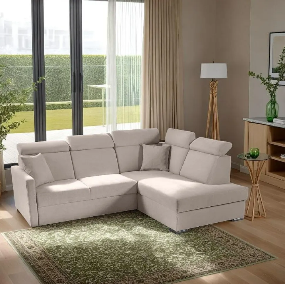 Narożnik Mils XL prawostronny z funkcją spania beżowy tkanina Soro 23