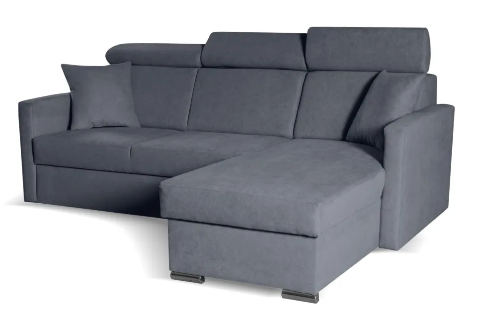 Narożnik Mils z funkcją spania szary granat tkanina Soro 97