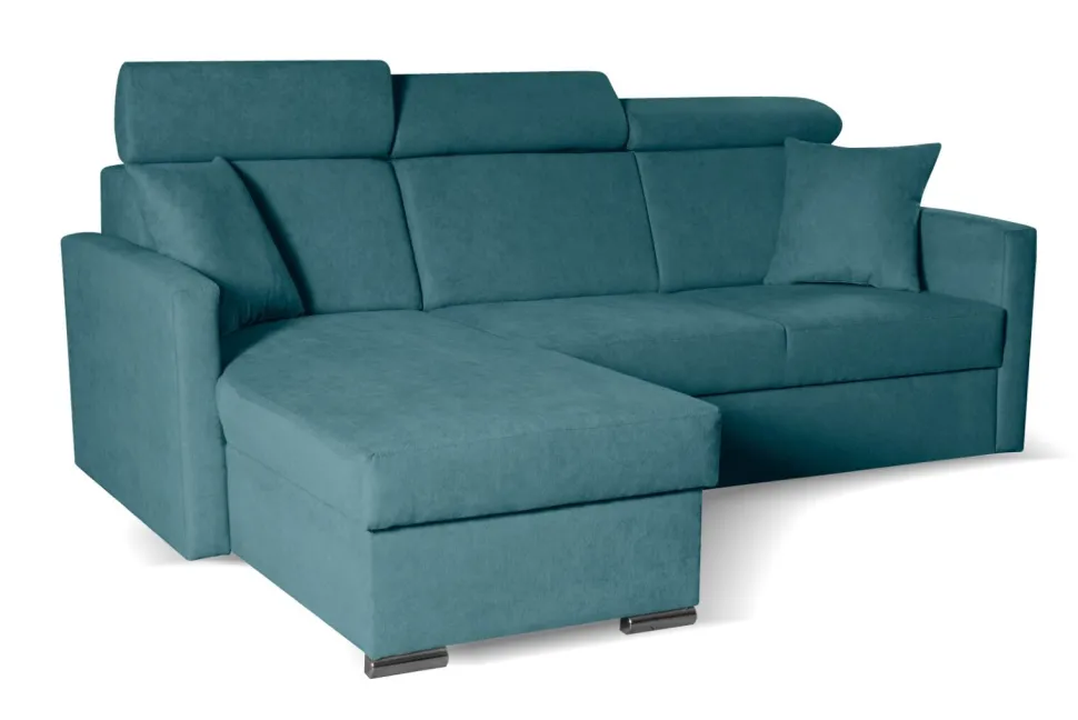 Narożnik Mils z funkcją spania morski tkanina Soro 86