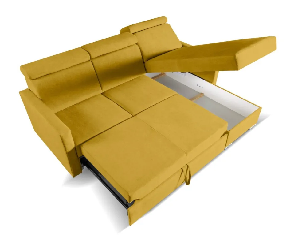 Narożnik Mils z funkcją spania musztardowy tkanina Soro 40