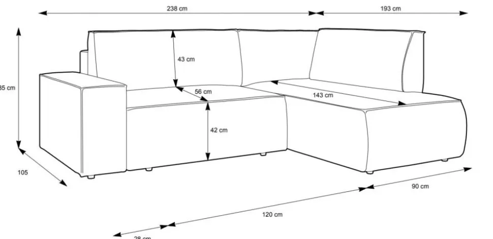 Narożnik Molde L lewy sztruks szary Poso 55