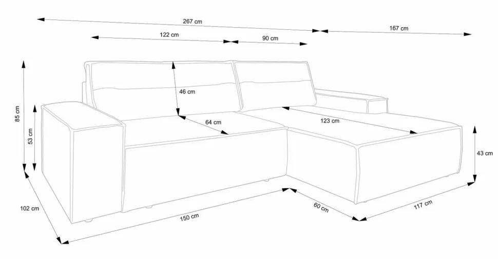 Narożnik Molde M lewy szary ciemny Poso 60
