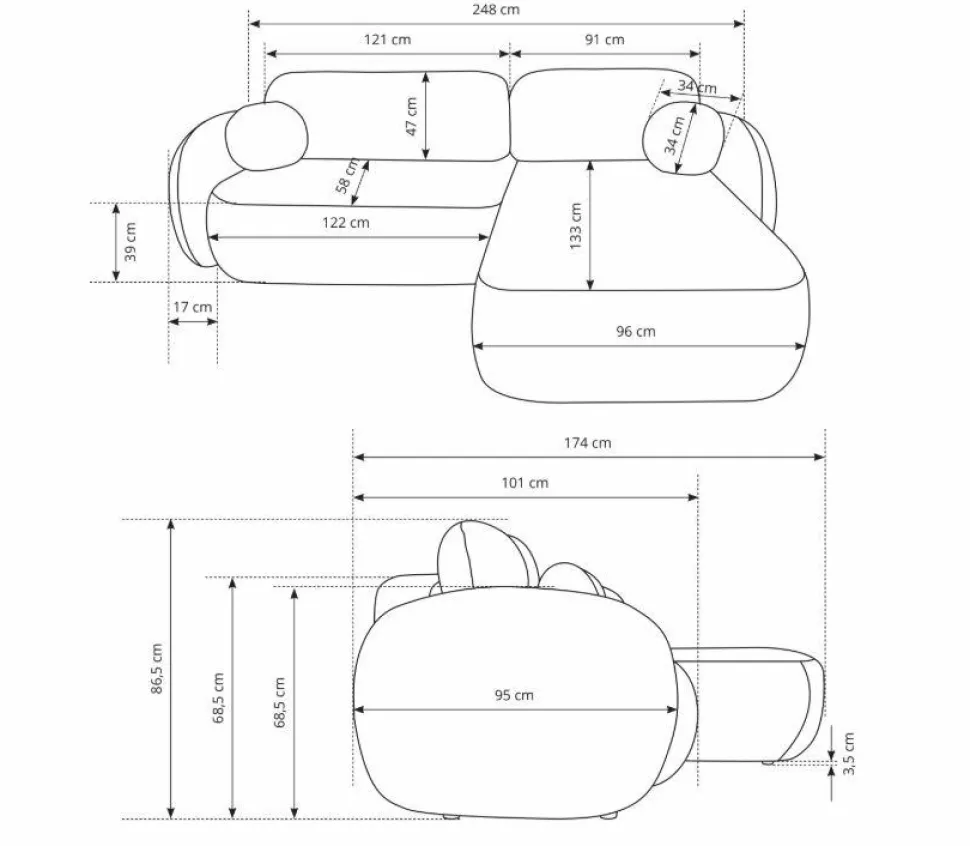Narożnik Salby z funkcją spania lewy brązowy Sicuro 45